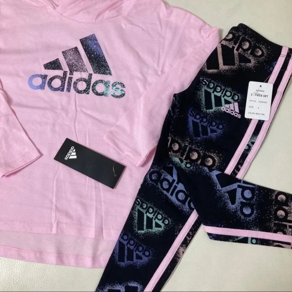 Adidas Floral Neon Colors Stylish Legging hoodie with long sleeve set 4033 - Picture 2 of 6
